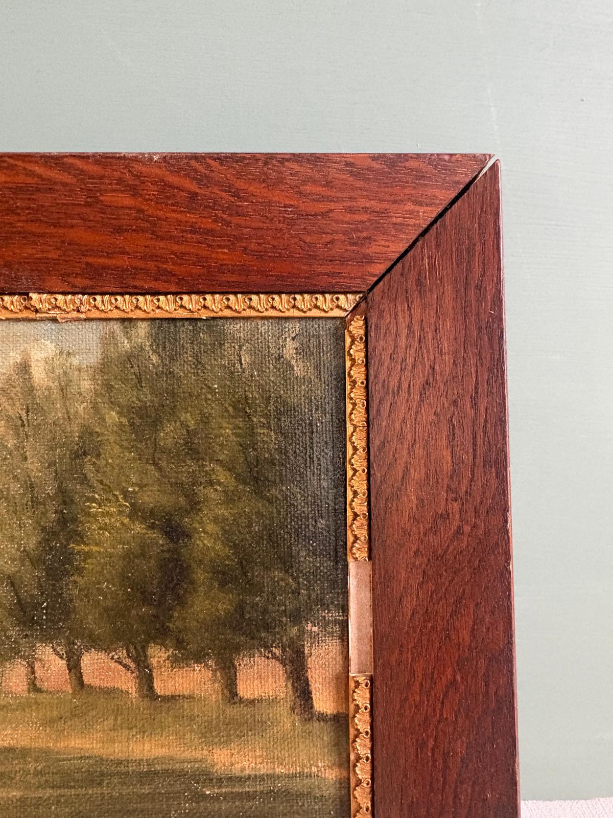 Vintage Signed Lake Landscape Oil  on Canvas in Oak Frame by B Chaffet - Collector & Curator