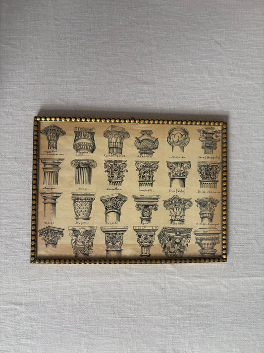 Vintage French Architectural Capital  Print Framed Classical Column Study - Collector & Curator