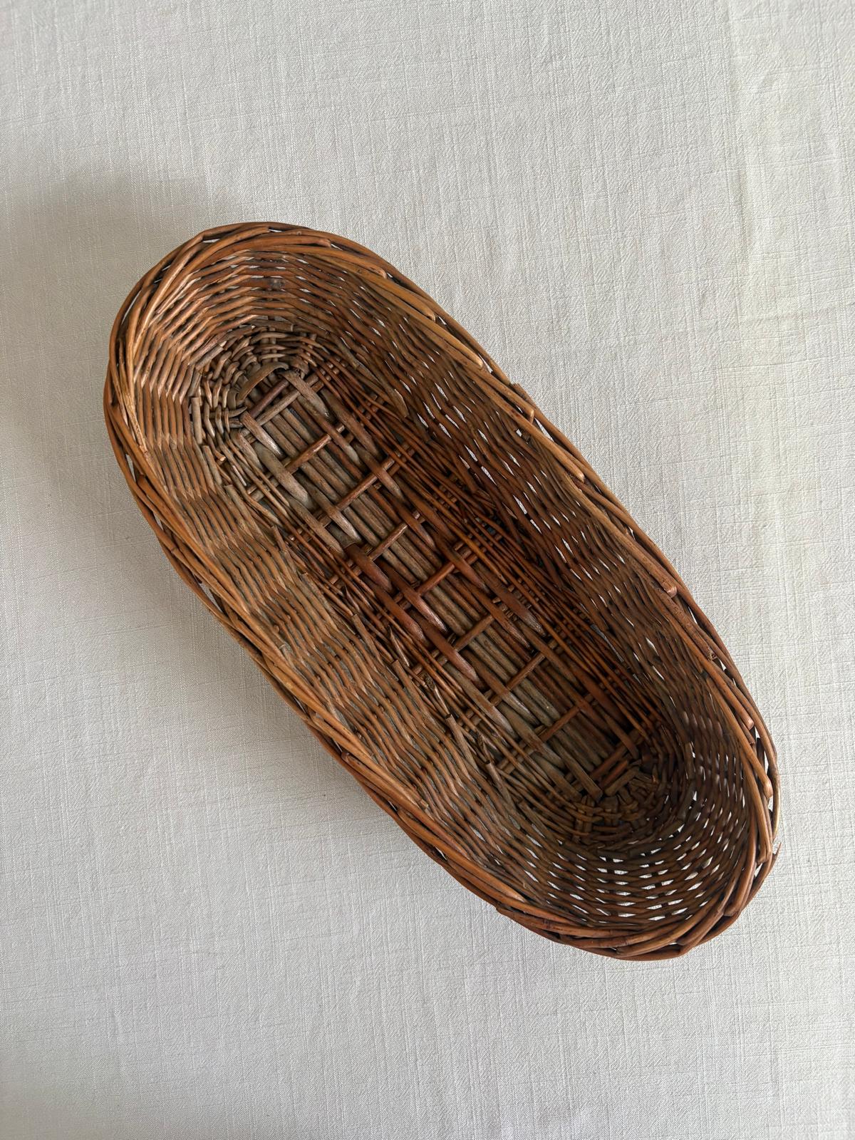 Vintage French Oval Wicker Bread Basket;Antique Victorian walnut corner shelf; Vintage Woven Wall Baskets - Collector & Curator