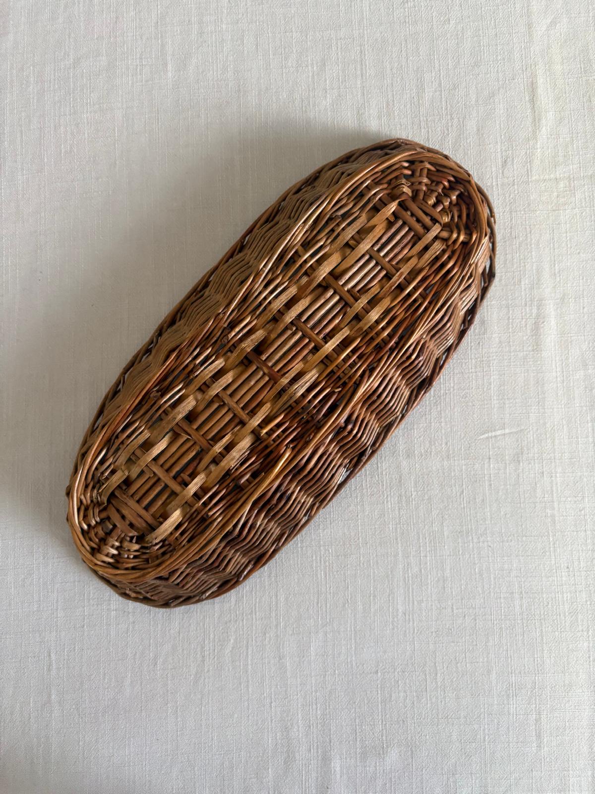 Vintage French Oval Wicker Bread Basket;Antique Victorian walnut corner shelf; Vintage Woven Wall Baskets - Collector & Curator