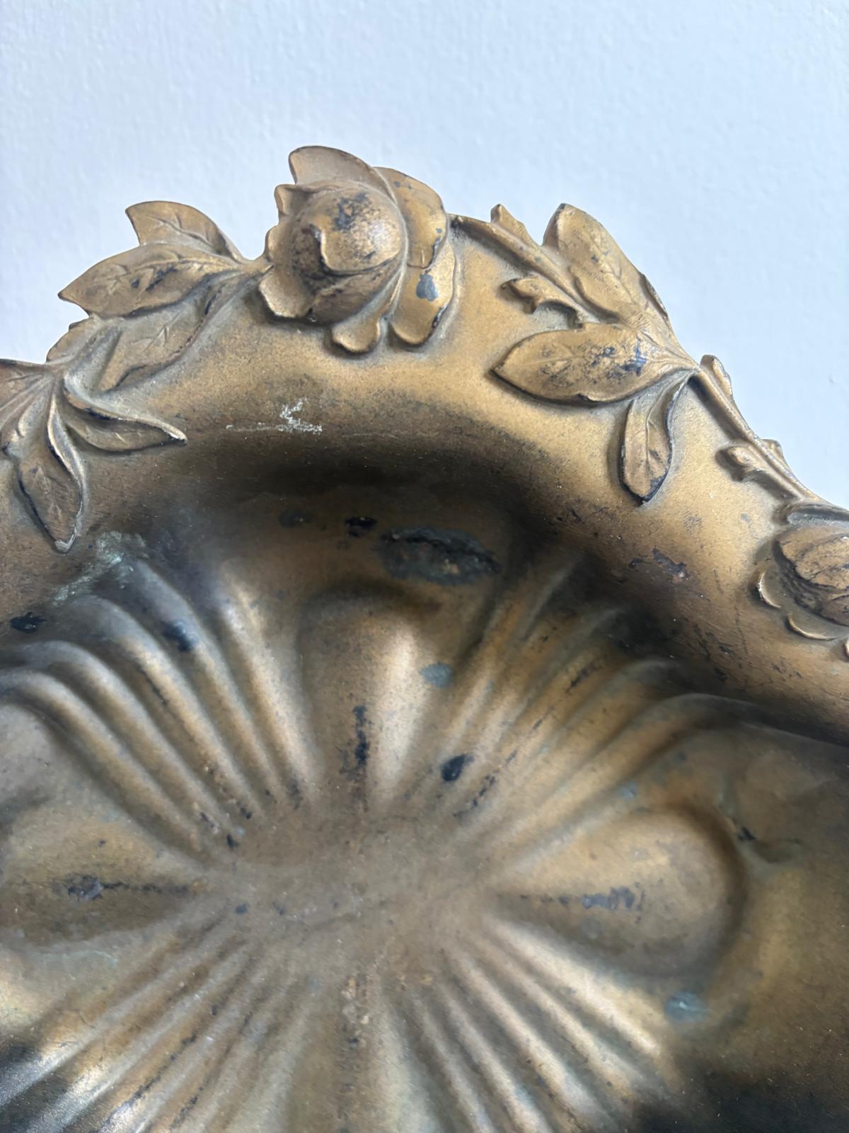 Brass Plated Rose Cast Metal Rose Dish; Vintage Hand Carved Hand Painted Floral Tray on Bun Feet; "Antique Abraham Munting Sassafras Botanical  Engraving Hand Colored Framed Botanical Print