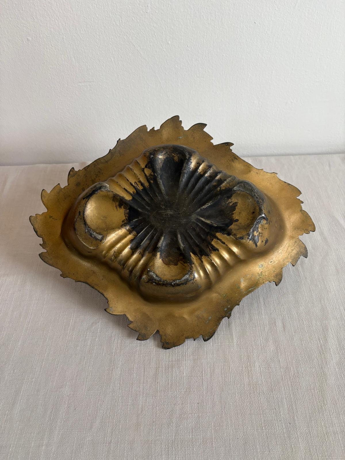 Brass Plated Rose Cast Metal Rose Dish; Vintage Hand Carved Hand Painted Floral Tray on Bun Feet; "Antique Abraham Munting Sassafras Botanical  Engraving Hand Colored Framed Botanical Print
