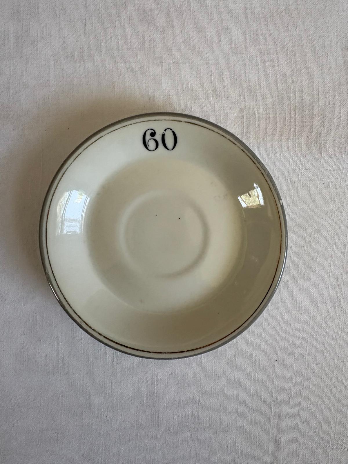 Antique French Bistro Numbered Porcelain Saucer 60 - Collector & Curator