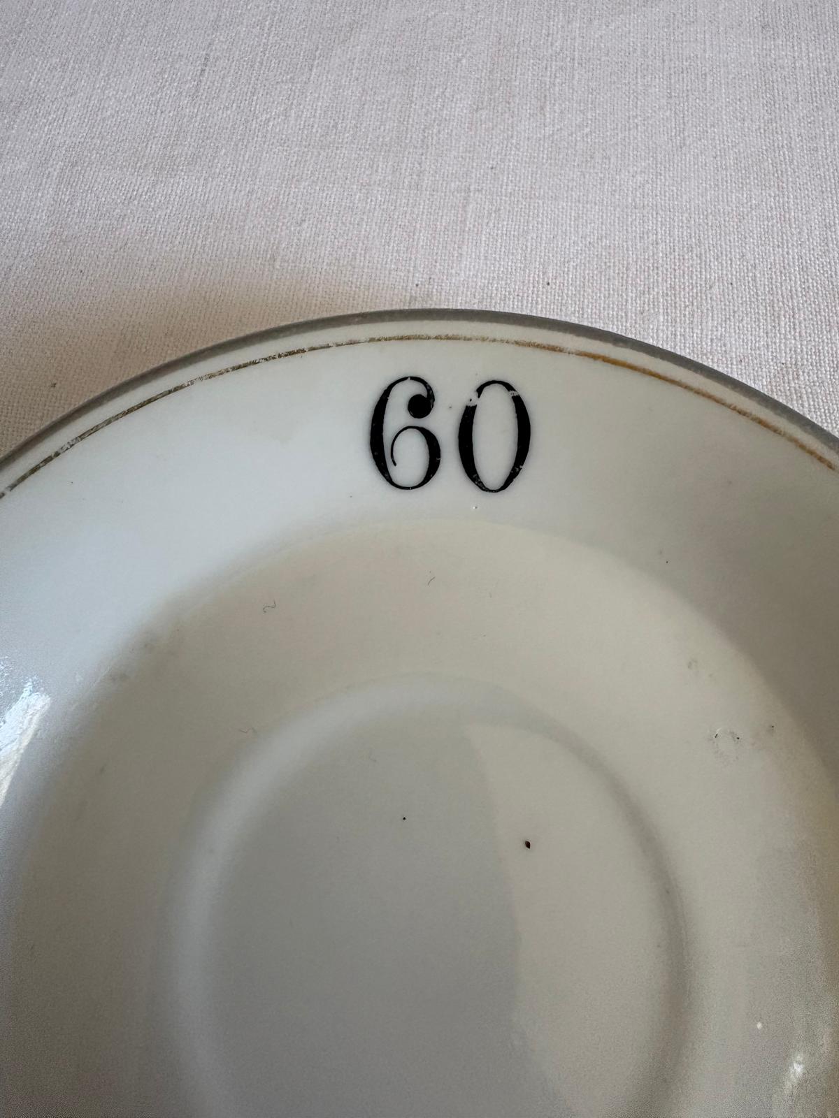 Antique French Bistro Numbered Porcelain Saucer 60 - Collector & Curator