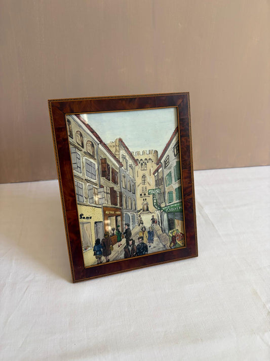 Vintage French Street Scene framed in wood frame - Collector & Curator