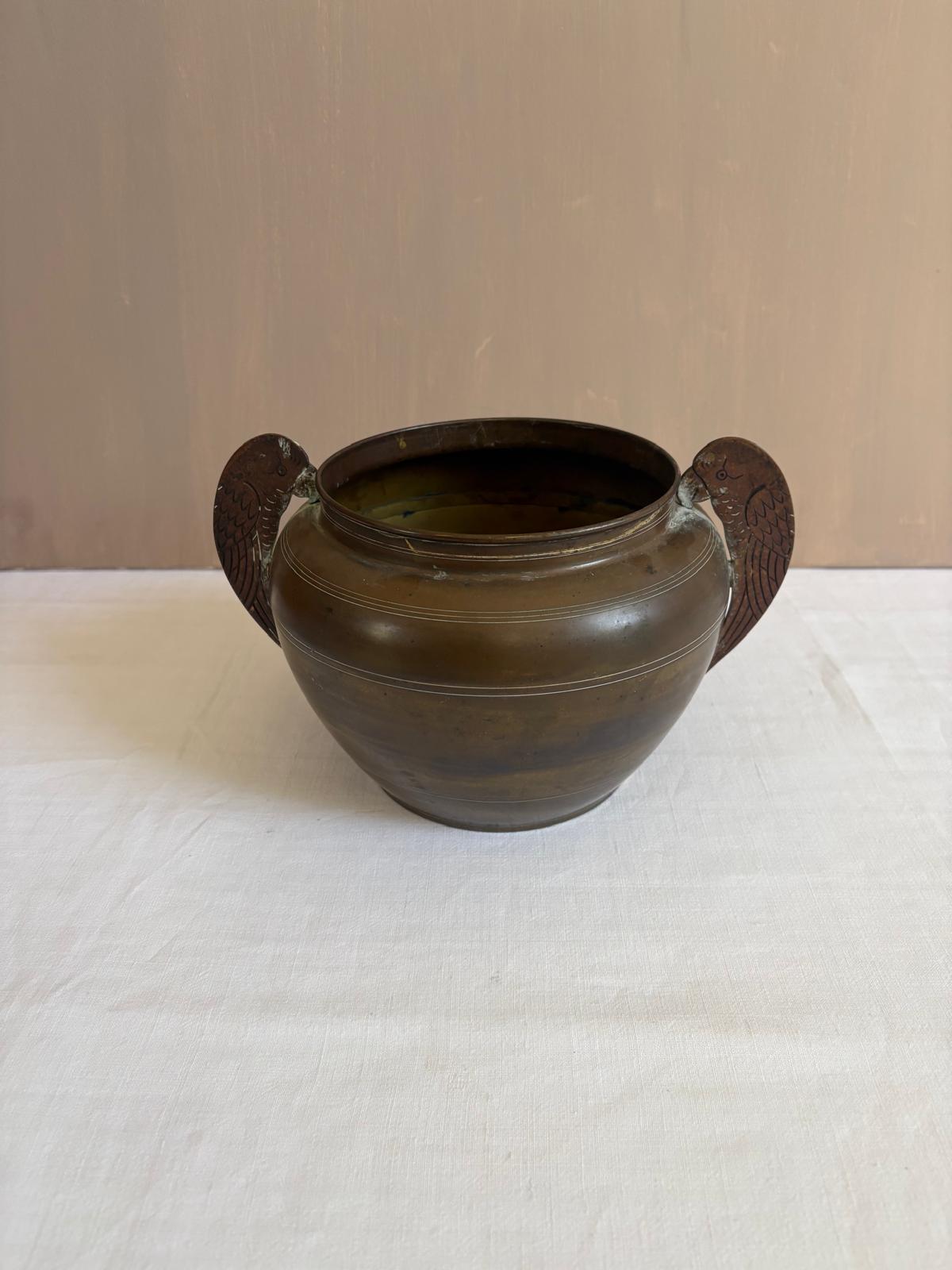 Vintage Brass Cachepot with Figural Bird Handles - Collector & Curator