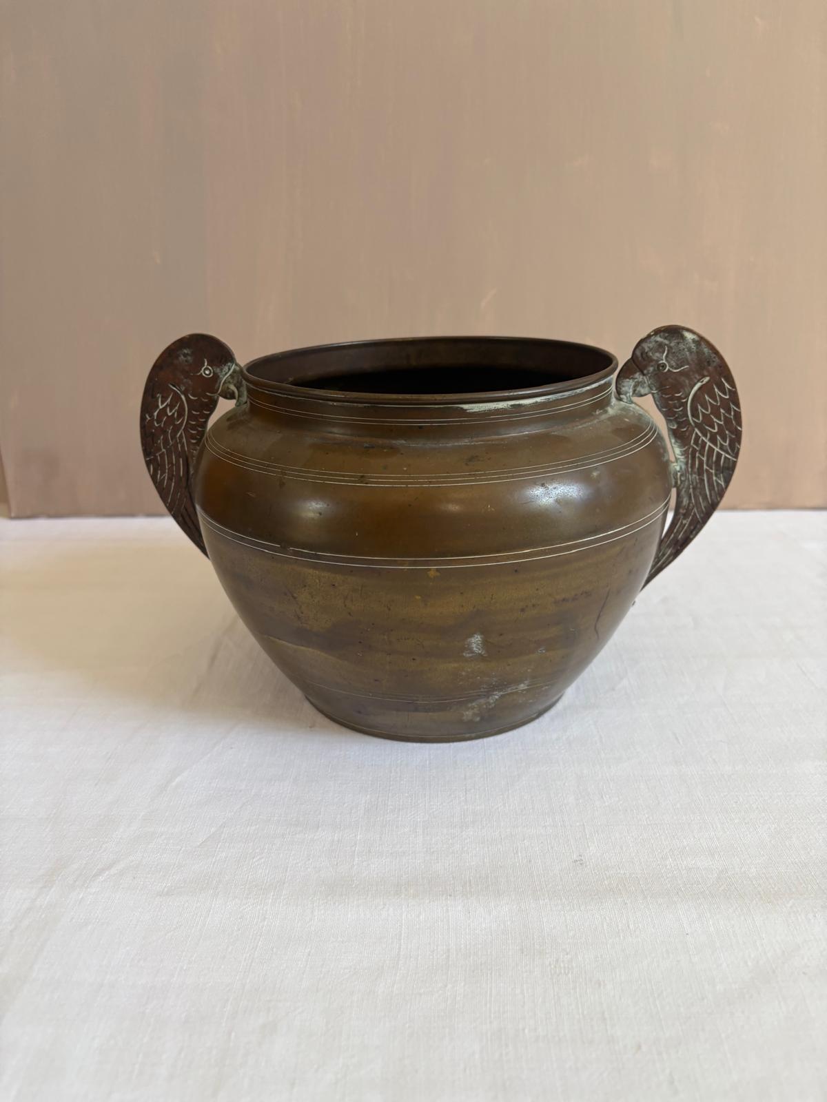 Vintage Brass Cachepot with Figural Bird Handles - Collector & Curator