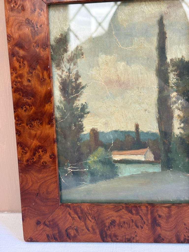 Landscape Painting in Burled Wood Frame - Collector & Curator