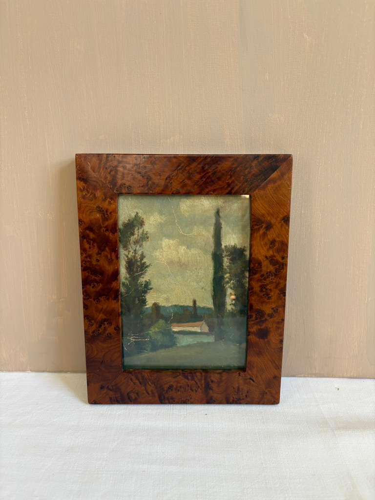 Landscape Painting in Burled Wood Frame - Collector & Curator
