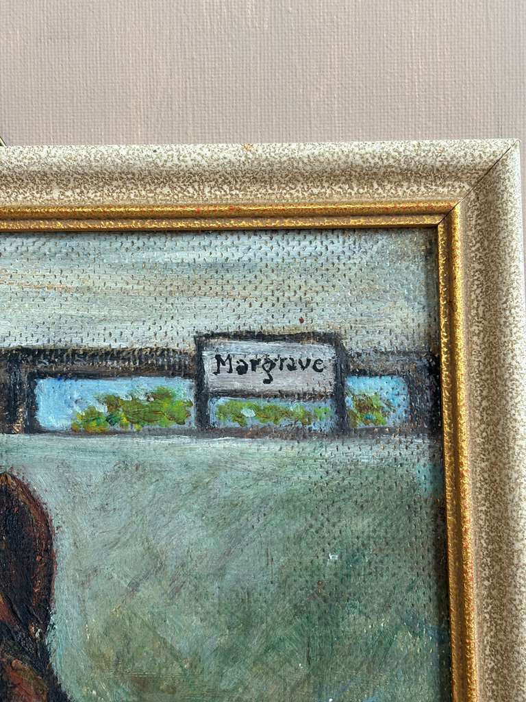 Vintage French Signed Equestrian Horse Portrait Oil on Board