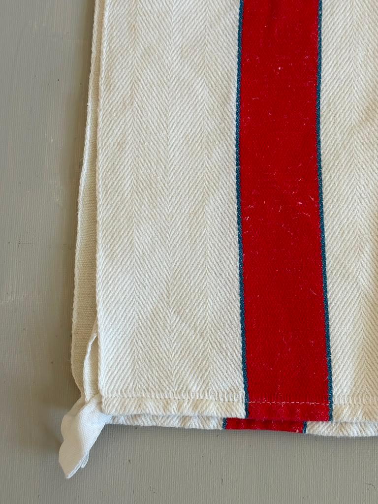 Vintage French Cotton Torchon,  Red & Blue Stripe Tea Towel