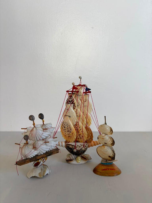 Set of 3 Vintage Seashell Sailboats - Collector & Curator
