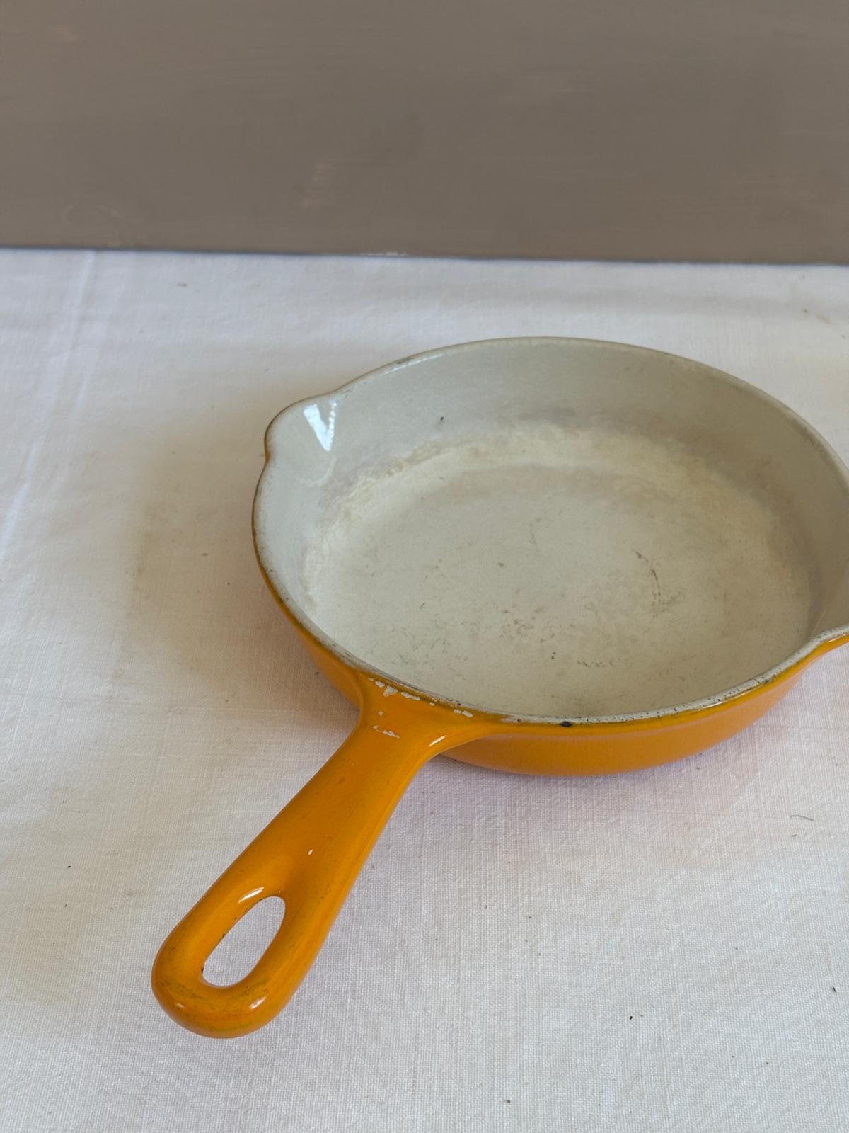 Vintage Le Creuset No. 16 Cast Iron Skillet,  Orange Flame Enamel Pan, Made in France - Collector & Curator