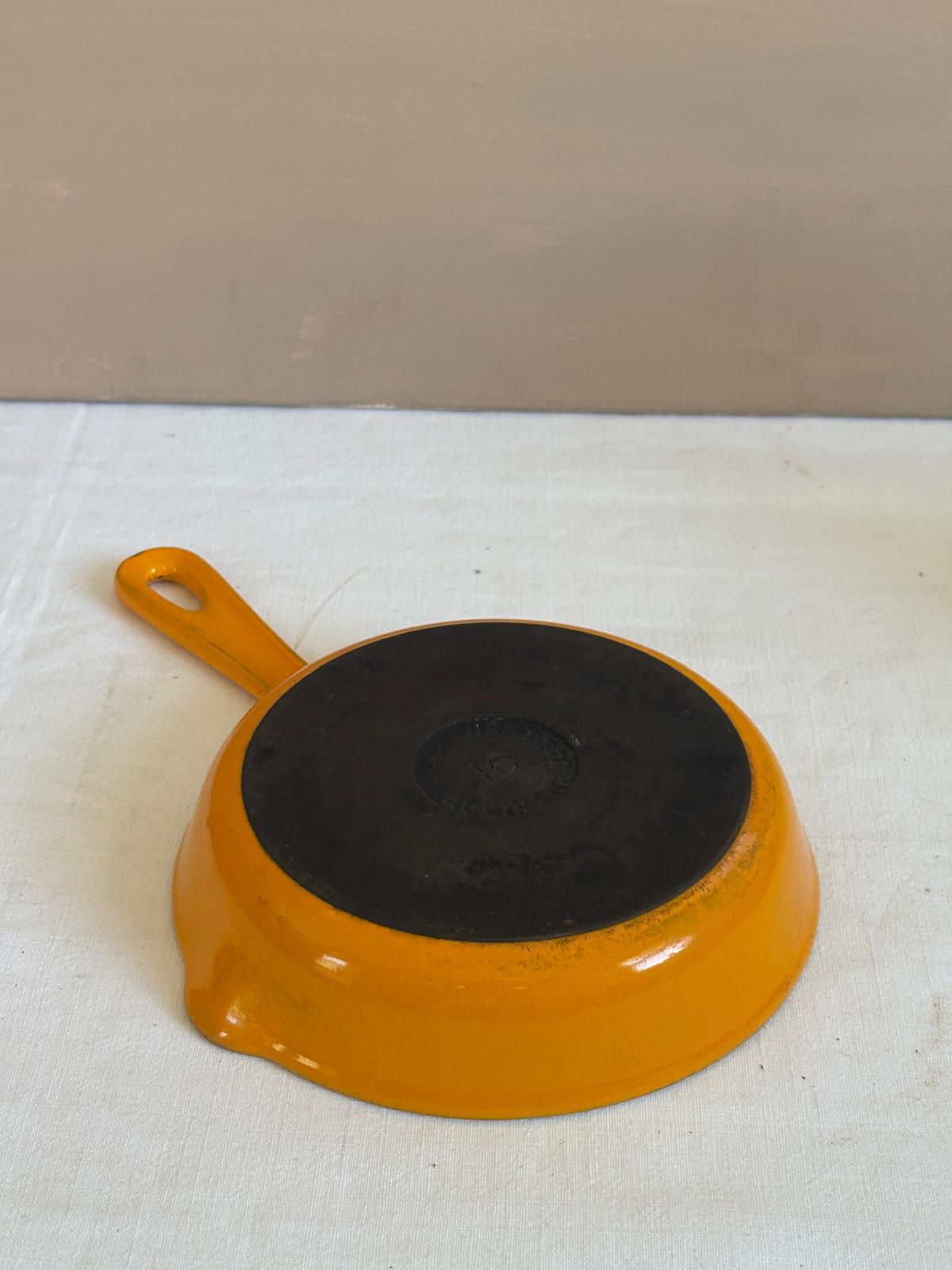 Vintage Le Creuset No. 16 Cast Iron Skillet,  Orange Flame Enamel Pan, Made in France - Collector & Curator
