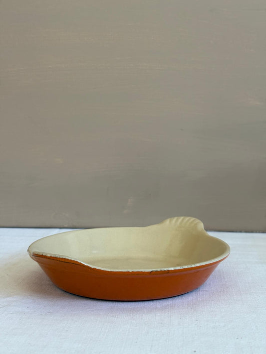 \Vintage Le Creuset Orange Cast Iron Gratin Dish, No. 5 Flame Enamel French Serving Pan, Made in France - Collector & Curator
