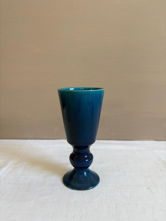 Vintage Blue Crackle Glaze  Ceramic Goblet Vase - Collector & Curator