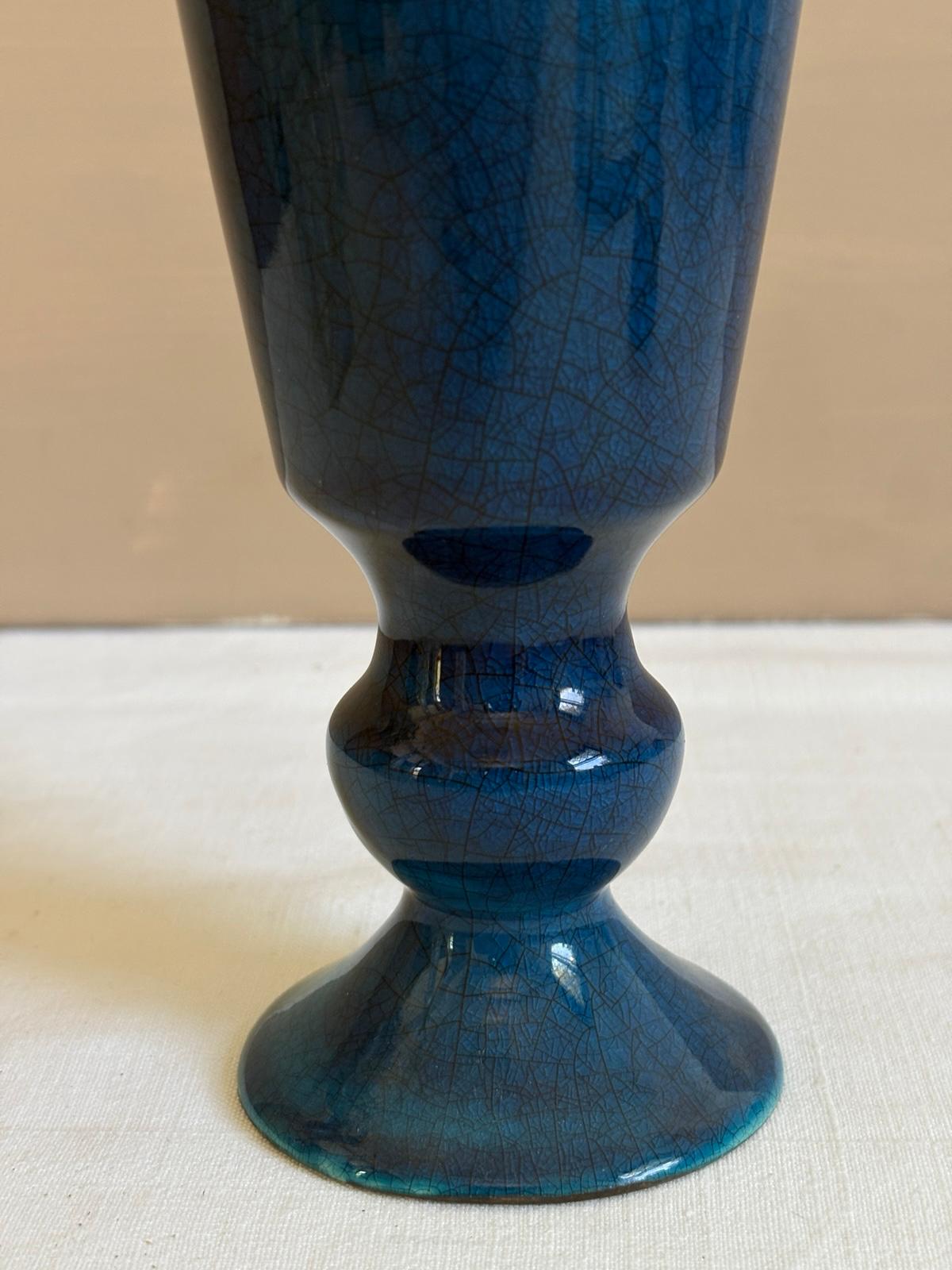 Vintage Blue Crackle Glaze  Ceramic Goblet Vase - Collector & Curator
