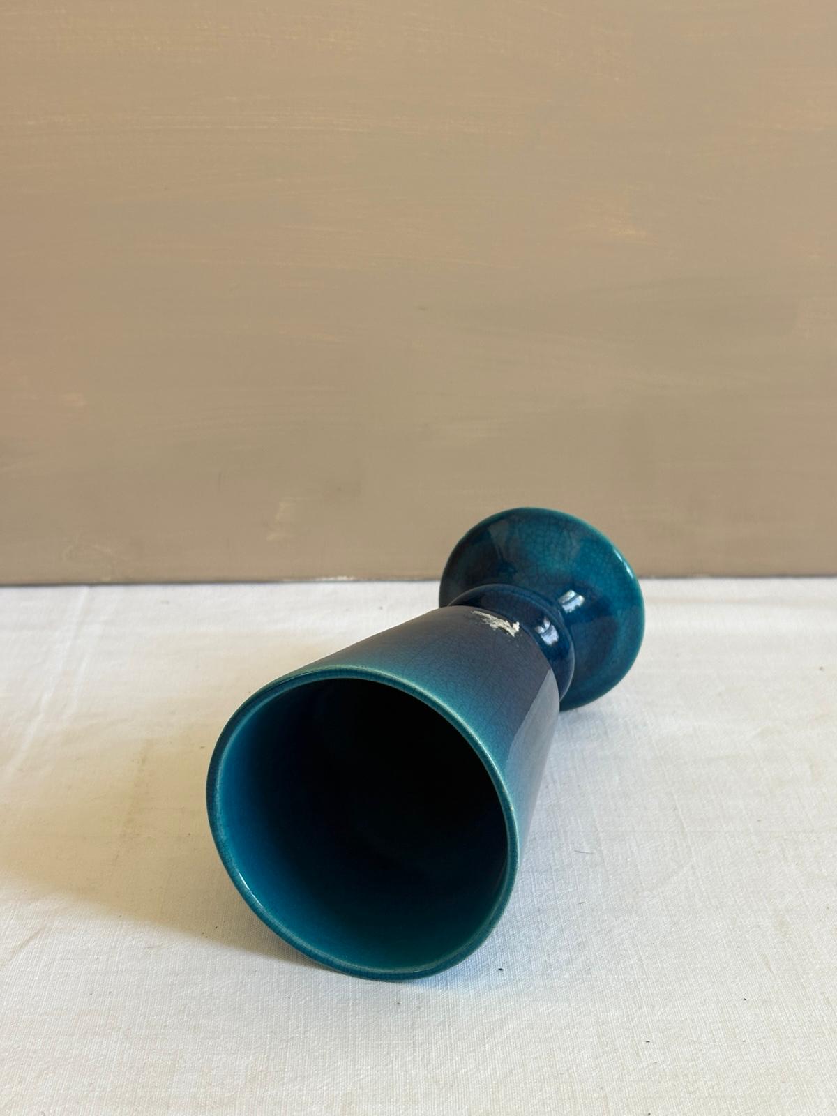 Vintage Blue Crackle Glaze  Ceramic Goblet Vase - Collector & Curator