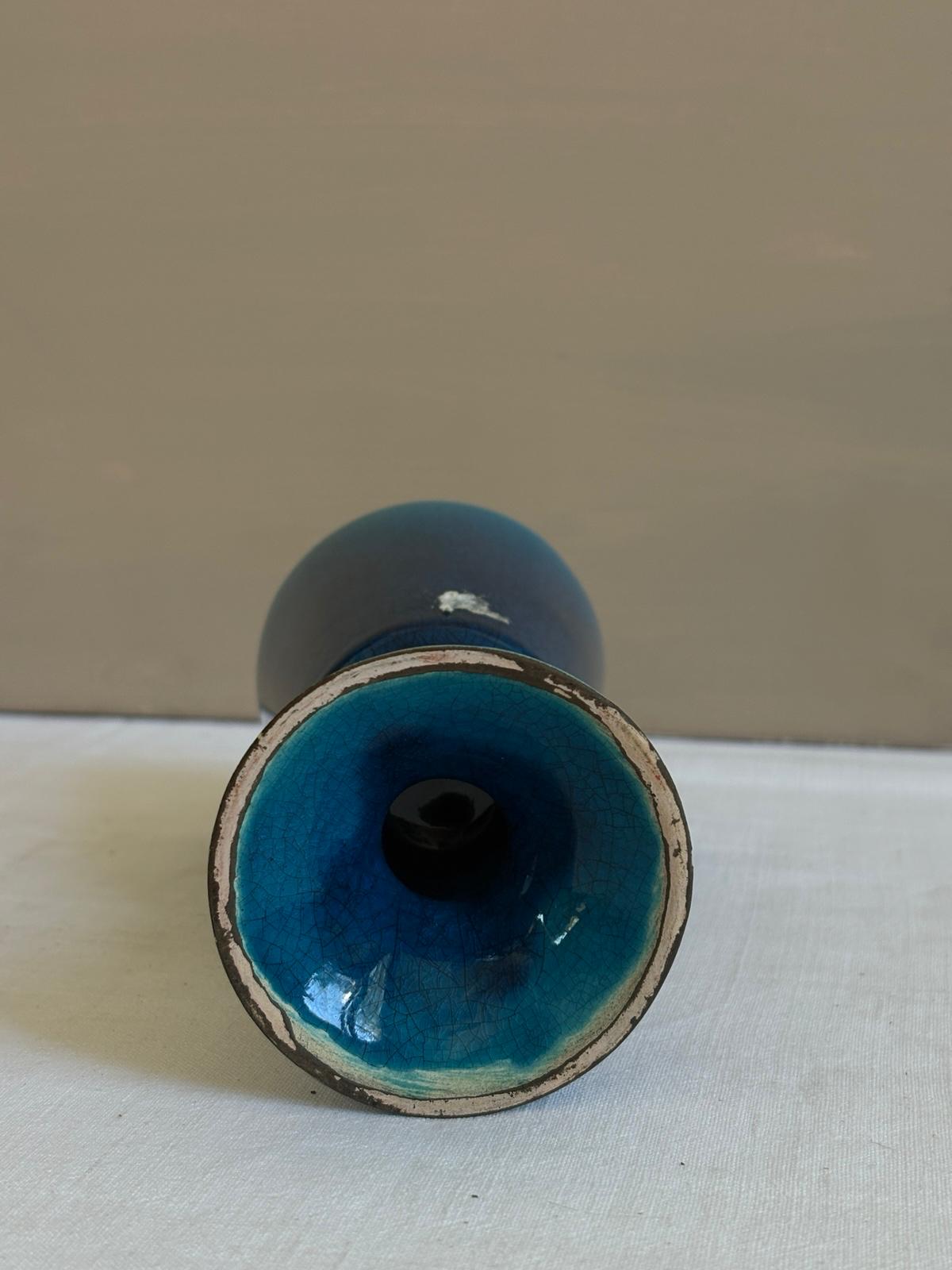 Vintage Blue Crackle Glaze  Ceramic Goblet Vase - Collector & Curator