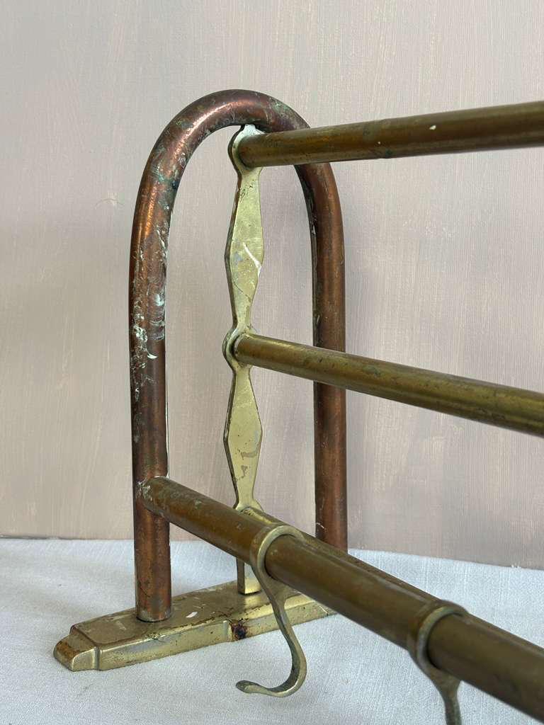 Brass Kitchen Rail with Hooks with Verdigris Patina