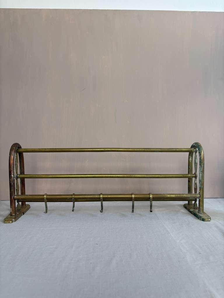 Brass Kitchen Rail with Hooks with Verdigris Patina