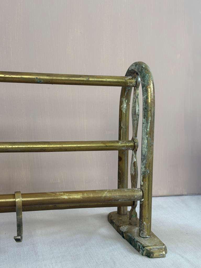 Brass Kitchen Rail with Hooks with Verdigris Patina