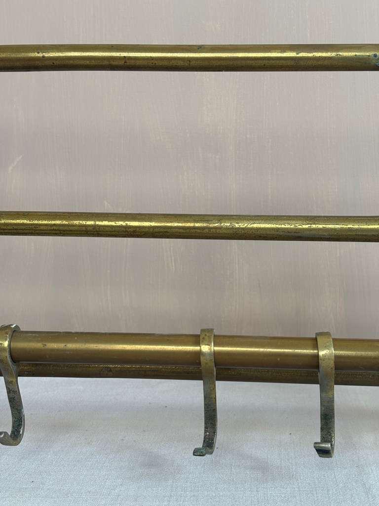 Brass Kitchen Rail with Hooks with Verdigris Patina