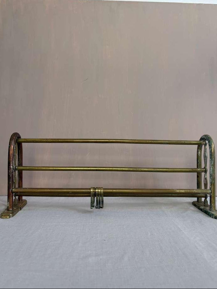 Brass Kitchen Rail with Hooks with Verdigris Patina