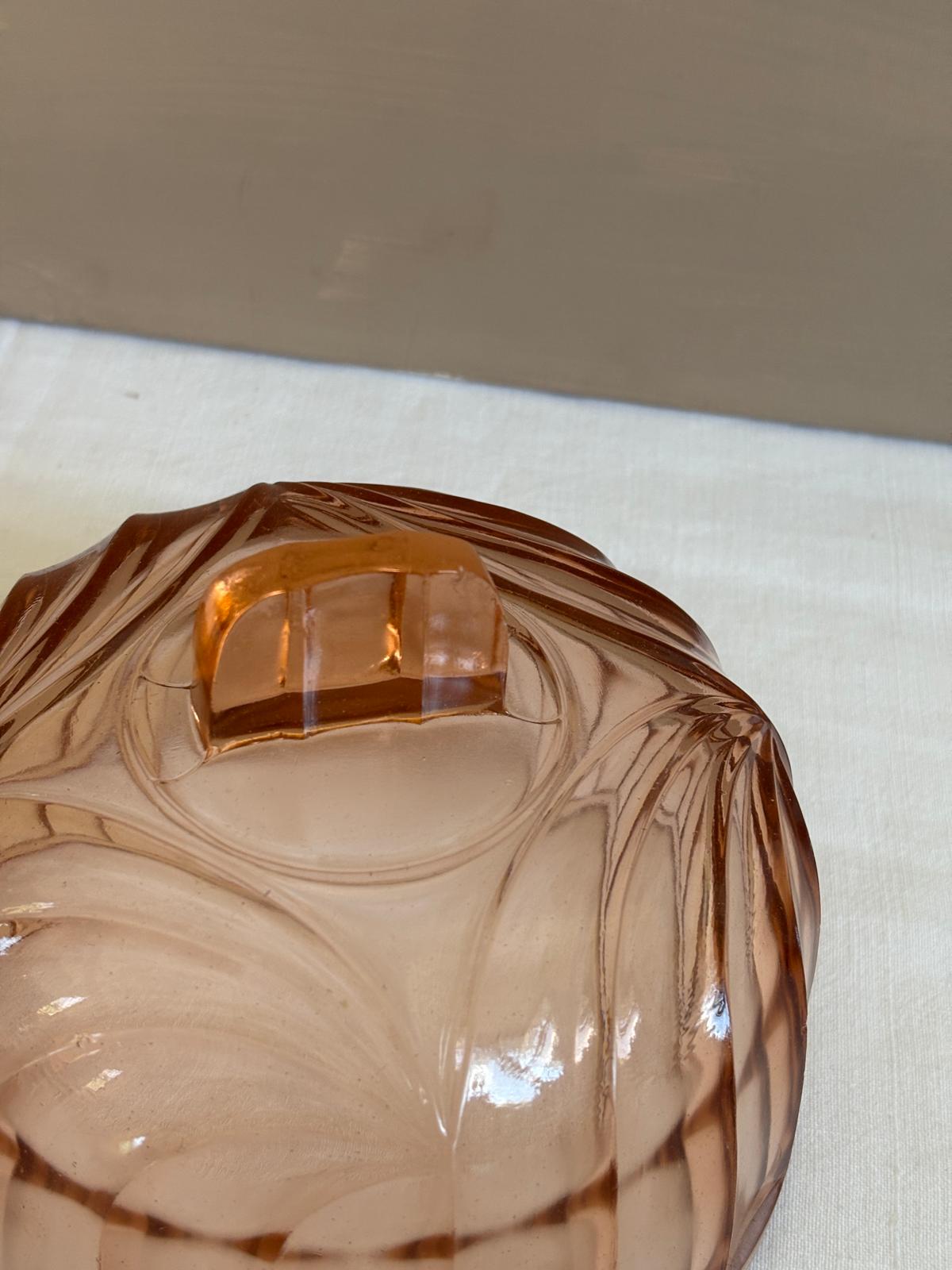 Vintage Pink Pressed Glass Cheese Dome, Art Deco Style Butter Cloche Cover, Rose Amber Glass Serving Dome