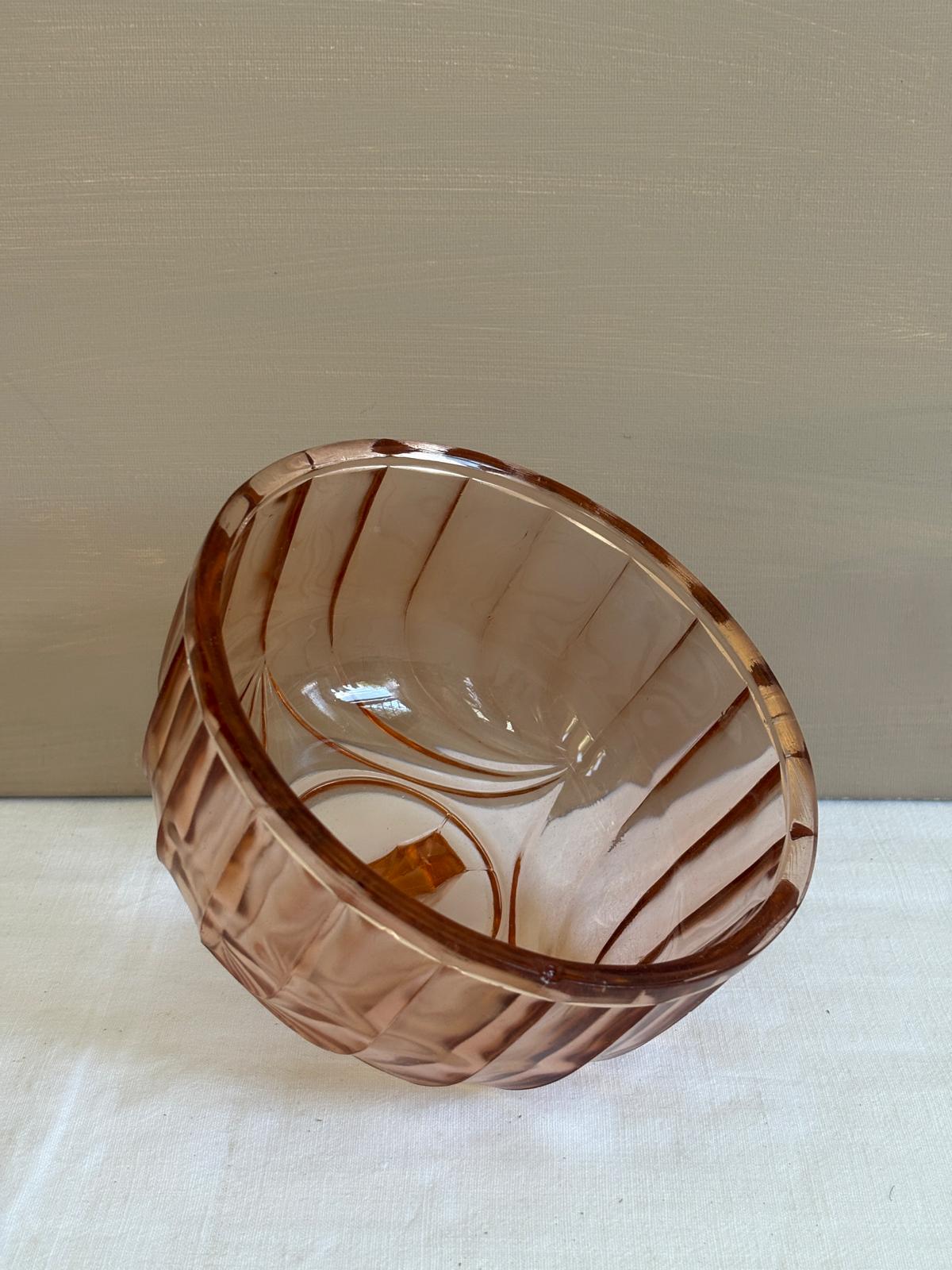 Vintage Pink Pressed Glass Cheese Dome, Art Deco Style Butter Cloche Cover, Rose Amber Glass Serving Dome