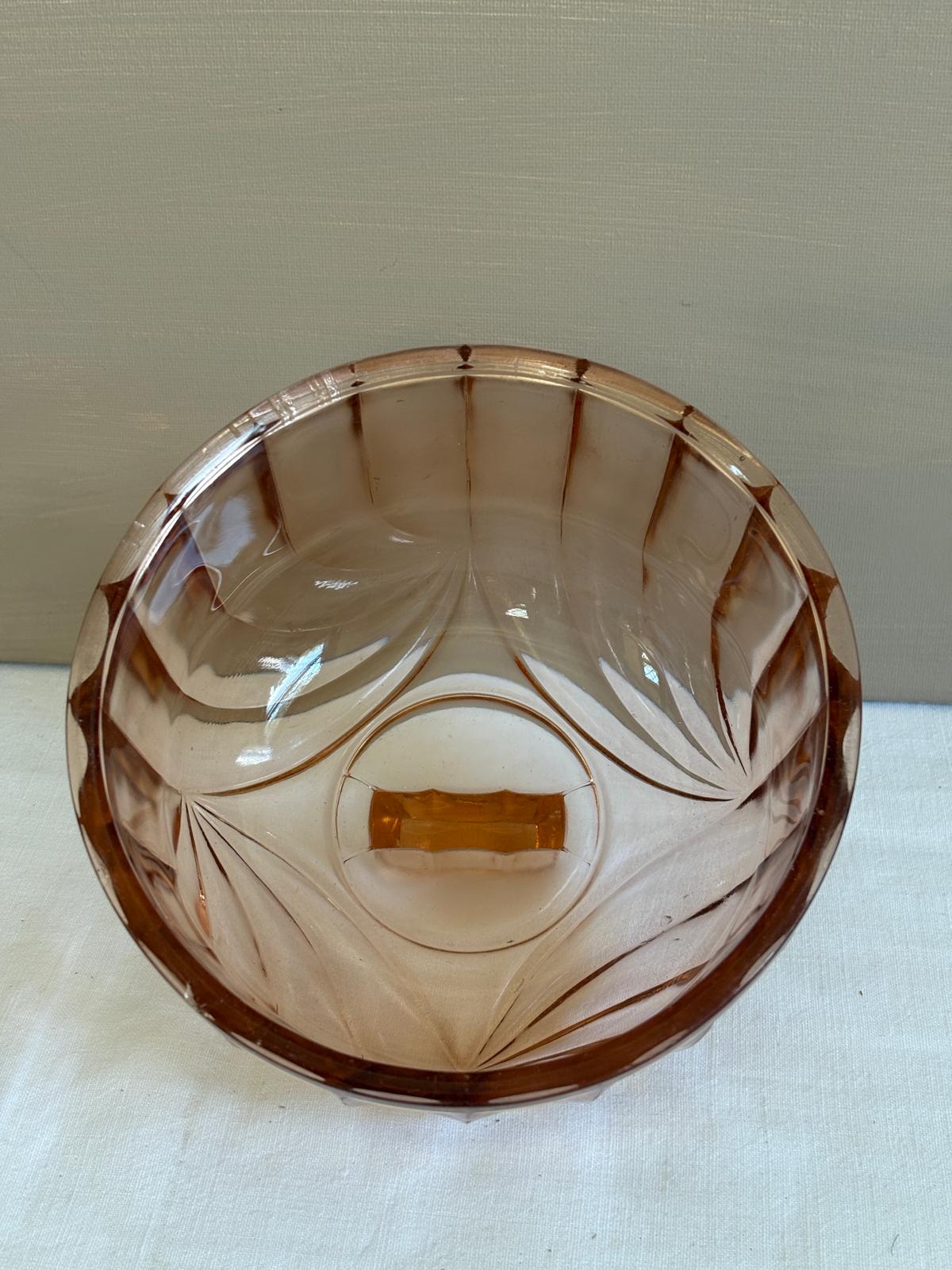 Vintage Pink Pressed Glass Cheese Dome, Art Deco Style Butter Cloche Cover, Rose Amber Glass Serving Dome