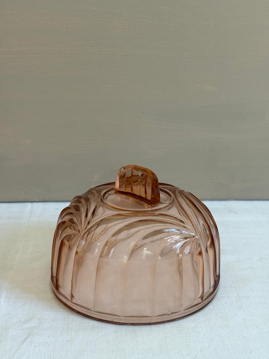 Vintage Pink Pressed Glass Cheese Dome, Art Deco Style Butter Cloche Cover, Rose Amber Glass Serving Dome - Collector & Curator
