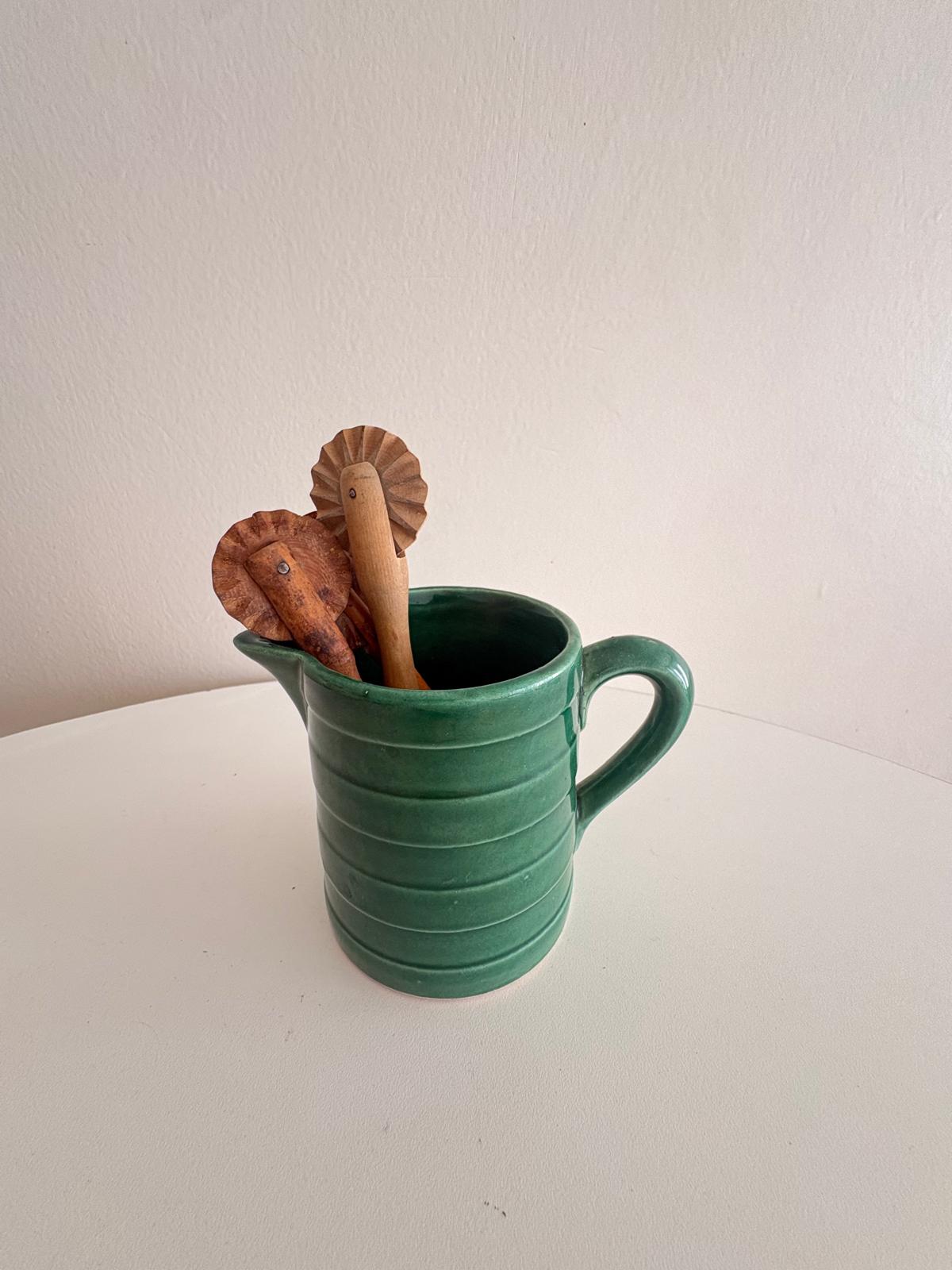 Vintage Green Glazed Ceramic Pitcher, Vintage Brass Rope Bottle Opener