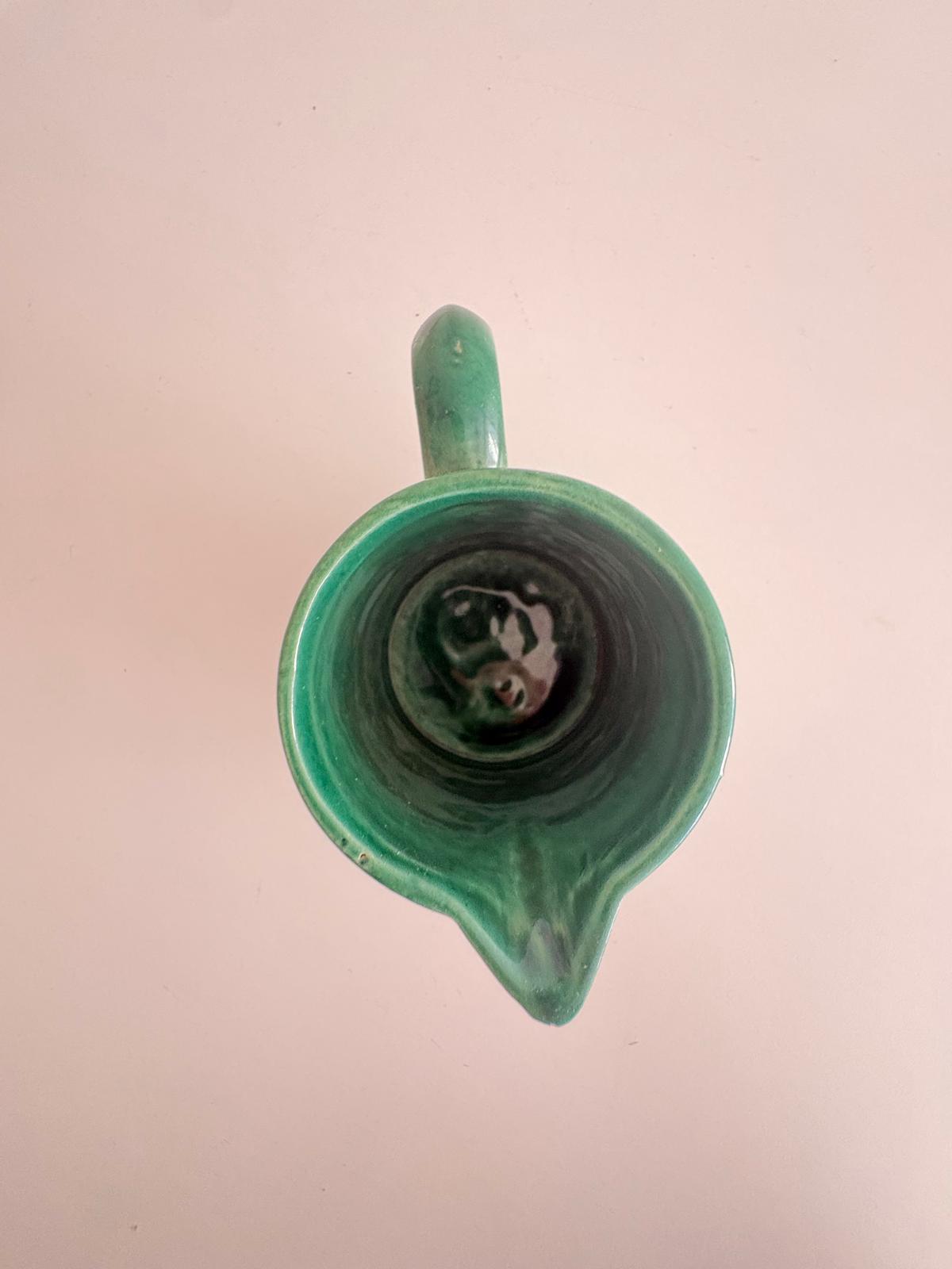 Vintage Green Glazed Ceramic Pitcher, Vintage Brass Rope Bottle Opener