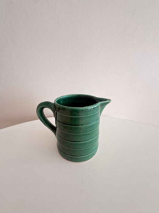 Vintage Green Glazed Ceramic Pitcher, Vintage Brass Rope Bottle Opener - Collector & Curator