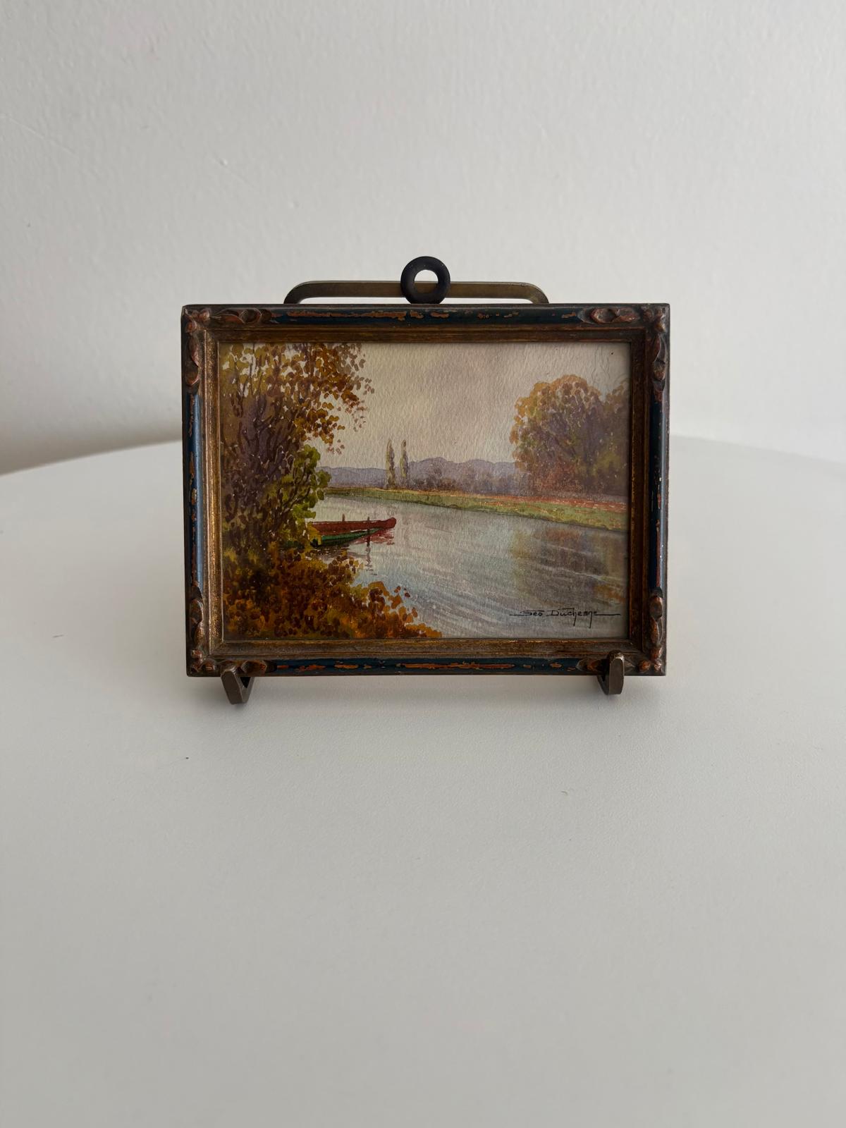 Antique French Miniature Watercolor Landscape, Signed Georges Duchesne - Collector & Curator