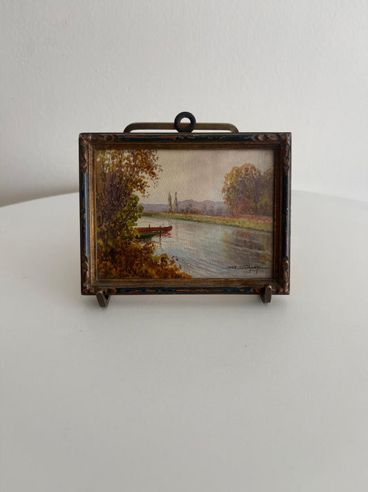 Antique French Miniature Watercolor Landscape, Signed Georges Duchesne - Collector & Curator