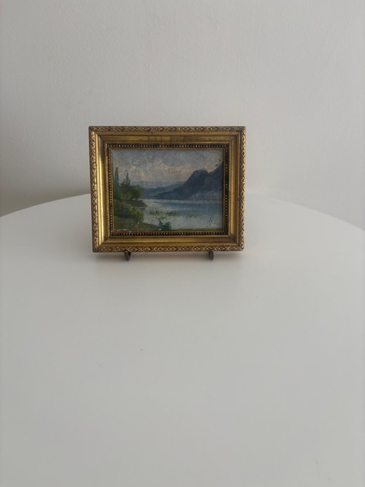 Antique Miniature Lake Landscape Painting in Gilt Frame - Collector & Curator