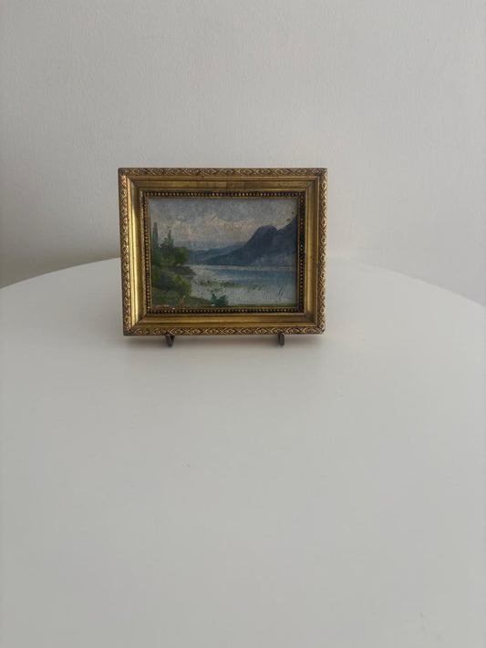 Antique Miniature Lake Landscape Painting in Gilt Frame - Collector & Curator