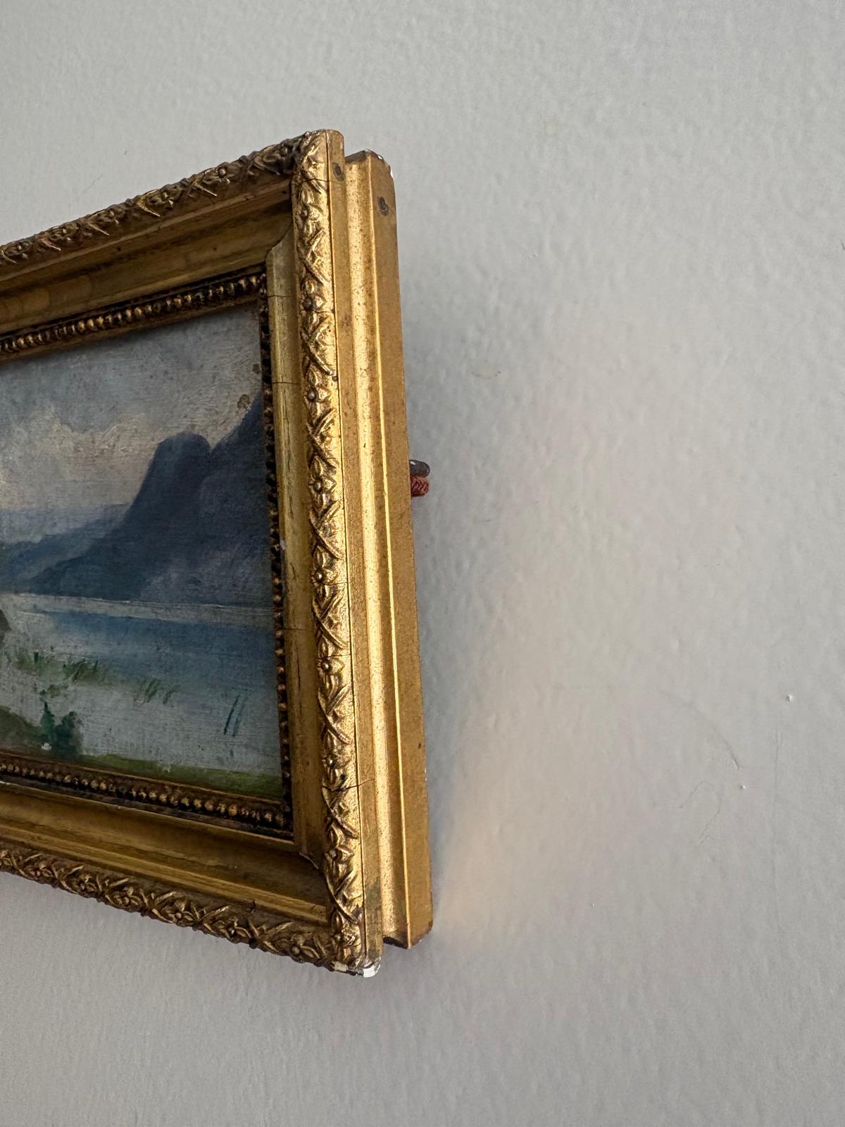 Antique Miniature Lake Landscape Painting in Gilt Frame - Collector & Curator