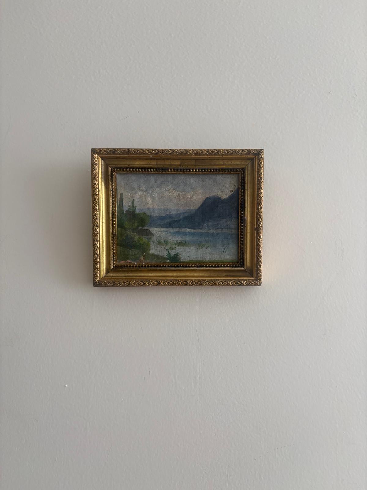 Antique Miniature Lake Landscape Painting in Gilt Frame - Collector & Curator