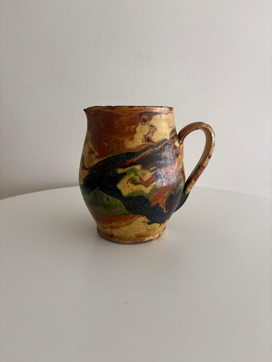 French Marbled Glazed Terracotta Pitcher, Savoyard Terre Vernissée, Attributed Fauquet - Collector & Curator