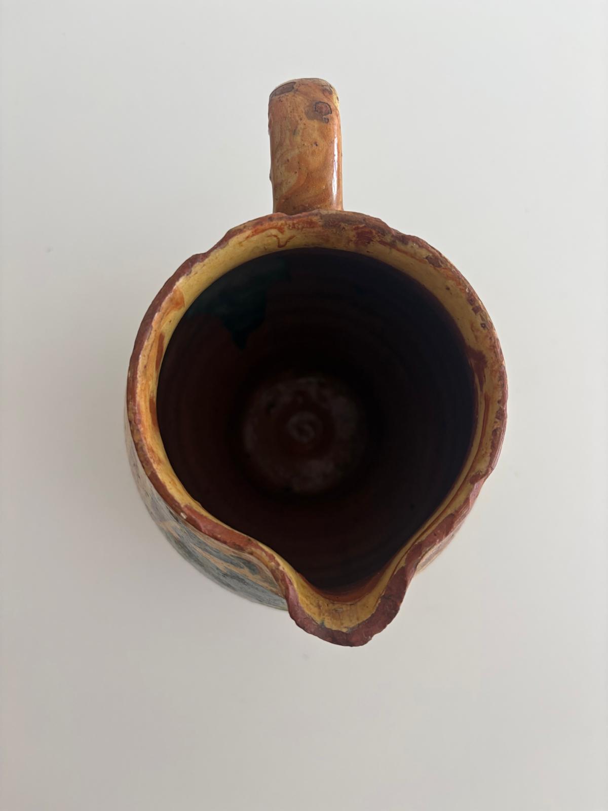 French Marbled Glazed Terracotta Pitcher, Savoyard Terre Vernissée, Attributed Fauquet - Collector & Curator