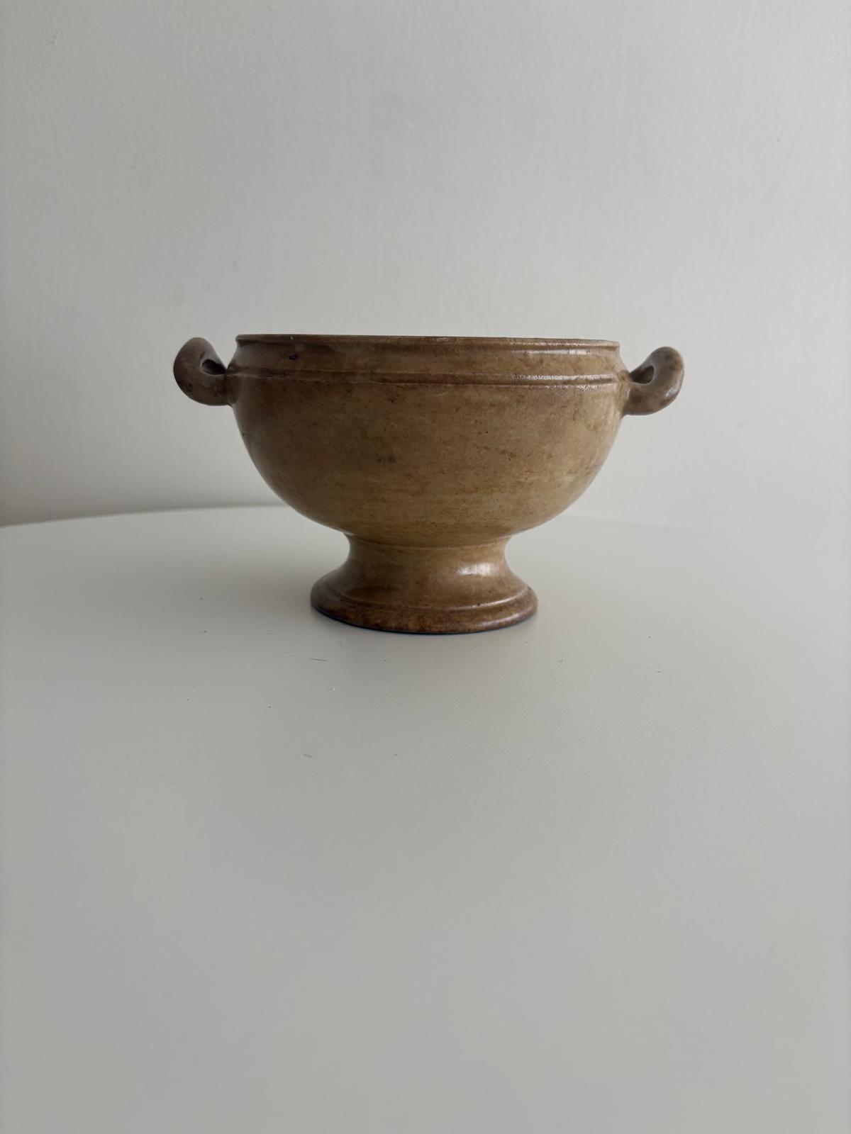 Antique Stained White Ironstone Footed Bowl with Handles - Collector & Curator