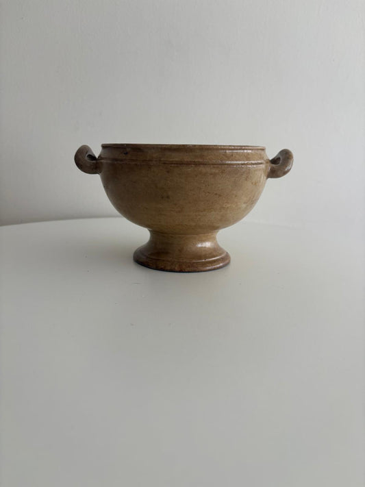 Antique Stained White Ironstone Footed Bowl with Handles - Collector & Curator