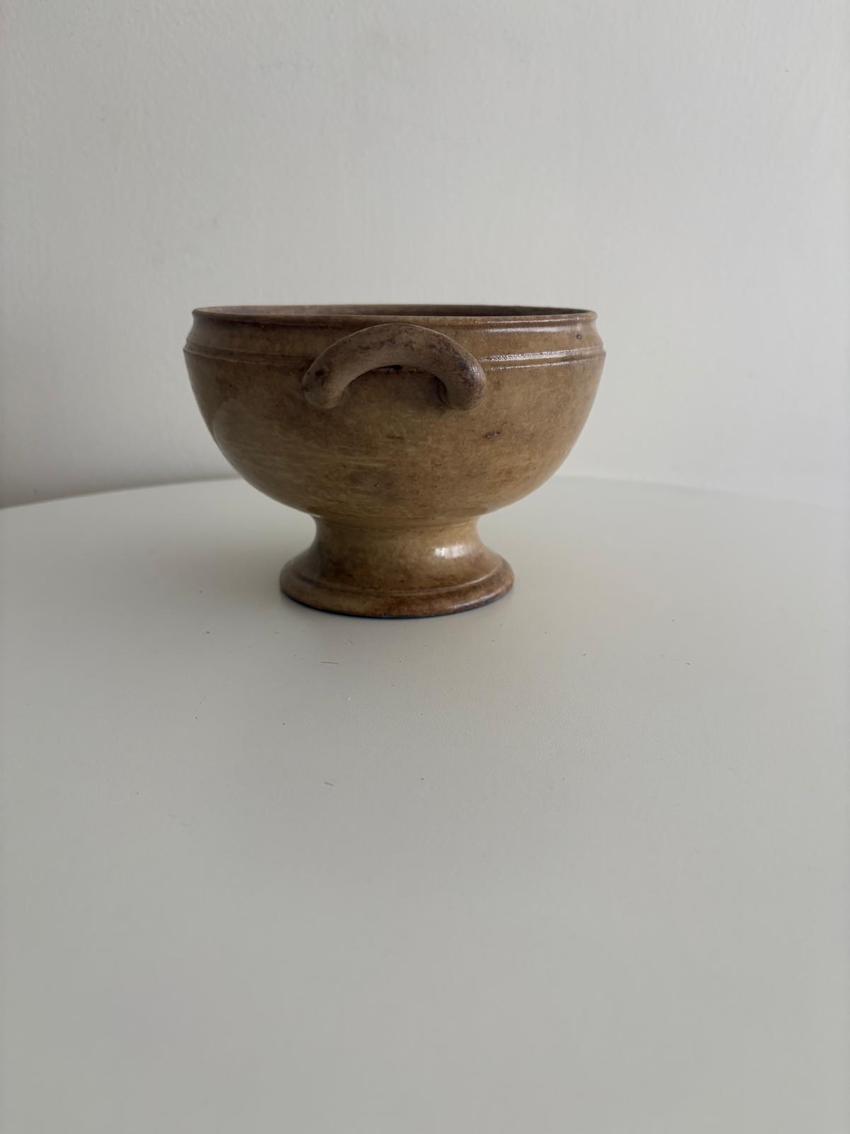 Antique Stained White Ironstone Footed Bowl with Handles - Collector & Curator