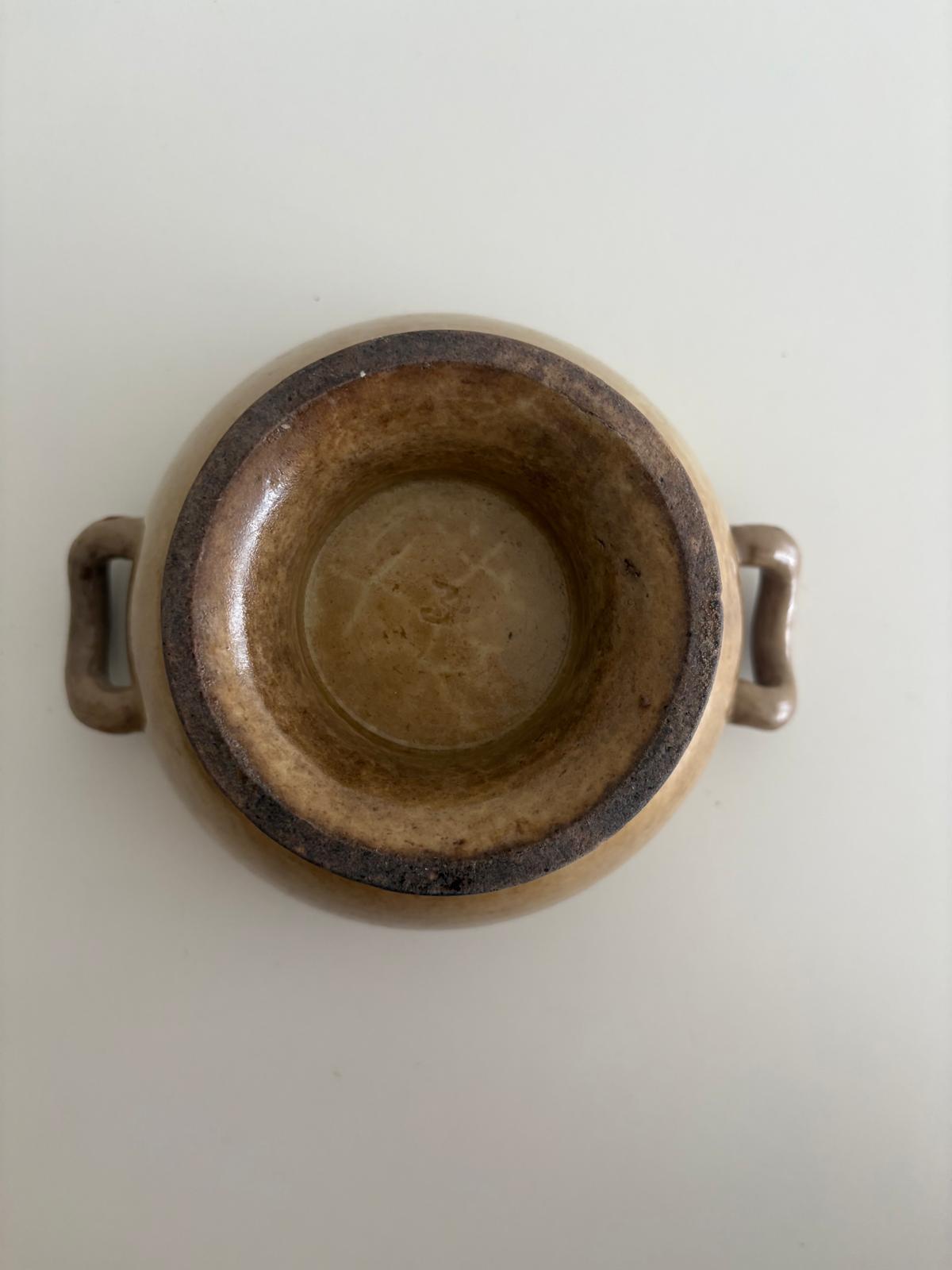Antique Stained White Ironstone Footed Bowl with Handles - Collector & Curator