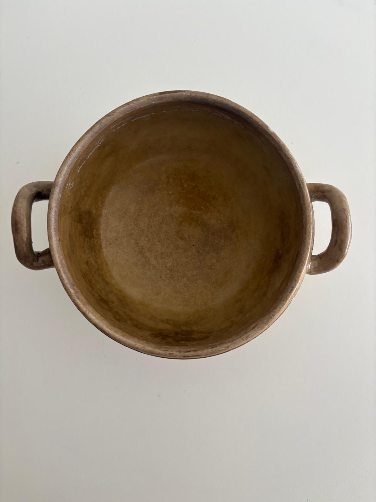 Antique Stained White Ironstone Footed Bowl with Handles - Collector & Curator