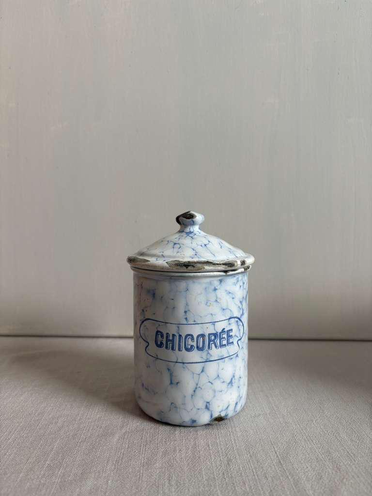 Antique French Blue Marbled Enamel Canister Set - Collector & Curator