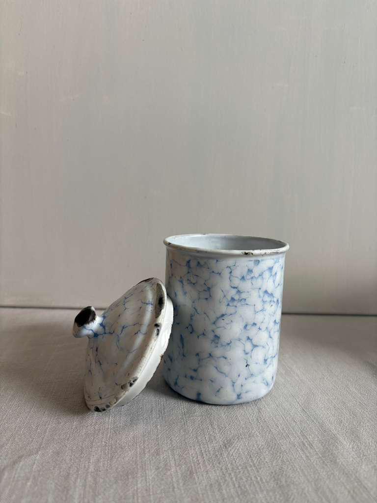 Antique French Blue Marbled Enamel Canister Set - Collector & Curator